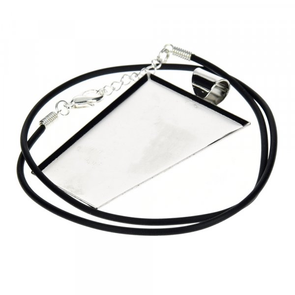 Mozaek hanger 40 x 25 x 55 mm - verzilverde trapezium, zwarte band