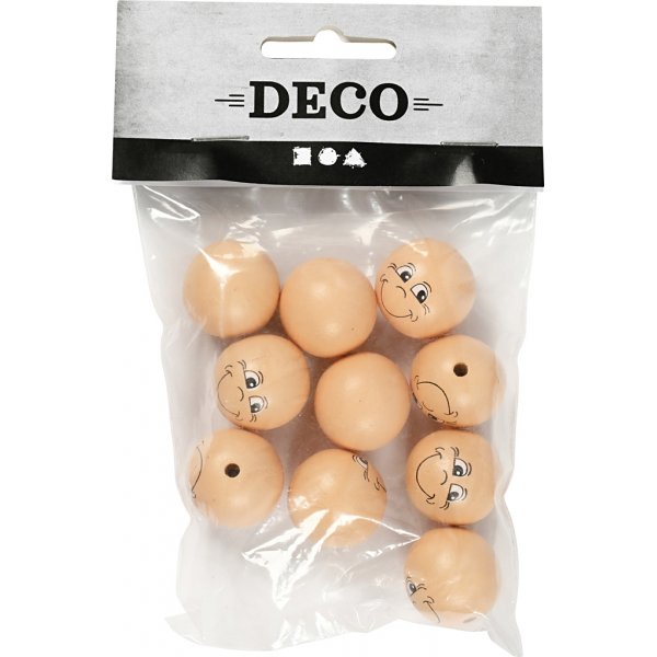 Houten gezichten - �22 mm - ivoor - 10 st