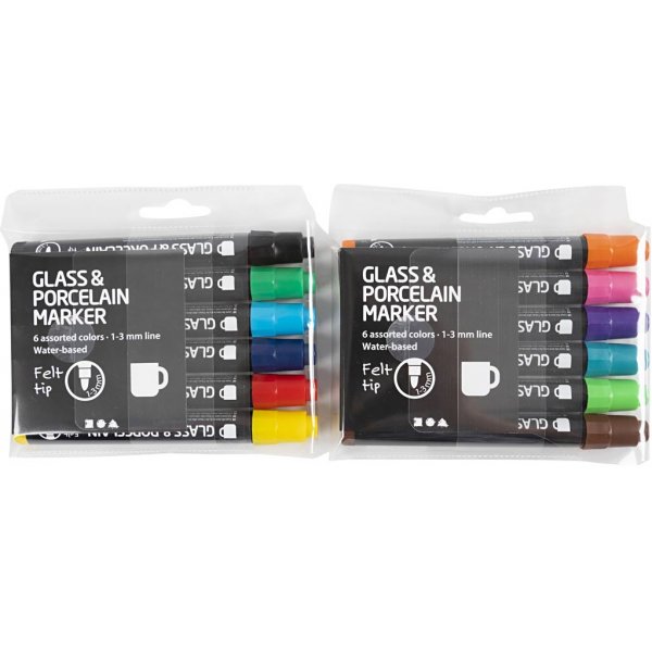 Markeerstiften voor glas en porselein - semi-dekkend - 12 st