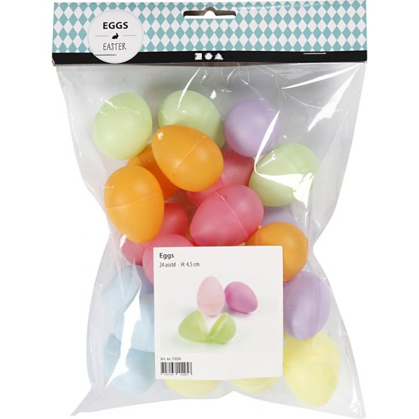 Plastic eieren - 2-delig - pastelkleuren - H4,5 cm - 24 st Plastic eieren - 2-delig - pastelkleuren - H4,5 cm - 24 st