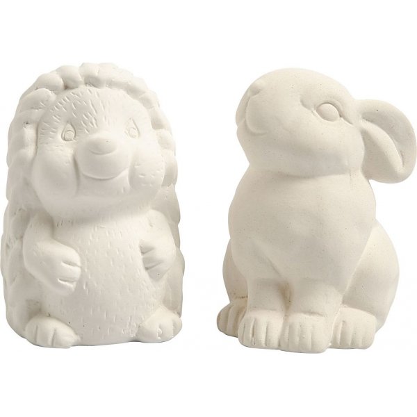 Spaardier - wit - egel en haas - 2 st