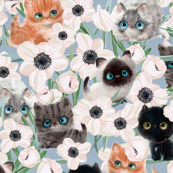 Patroon Tricot 150 cm - Kleine Kat blauw