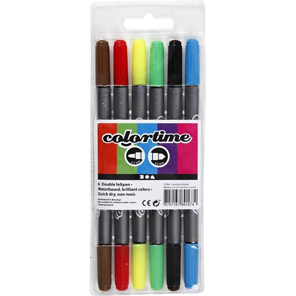 Colortime Dubbele marker - standaardkleuren - 6 st Colortime Dubbele marker - standaardkleuren - 6 st