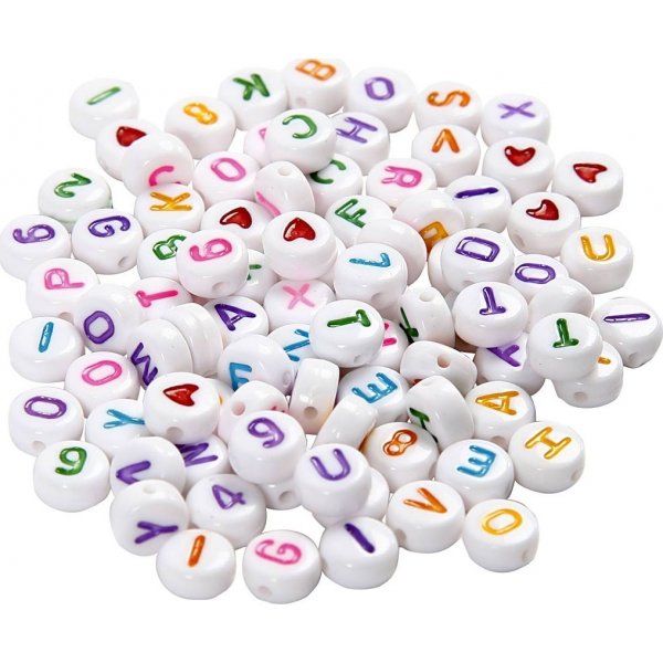 Letterkralen - Wit/gemengde kleuren - 7 mm - ca. 200 st