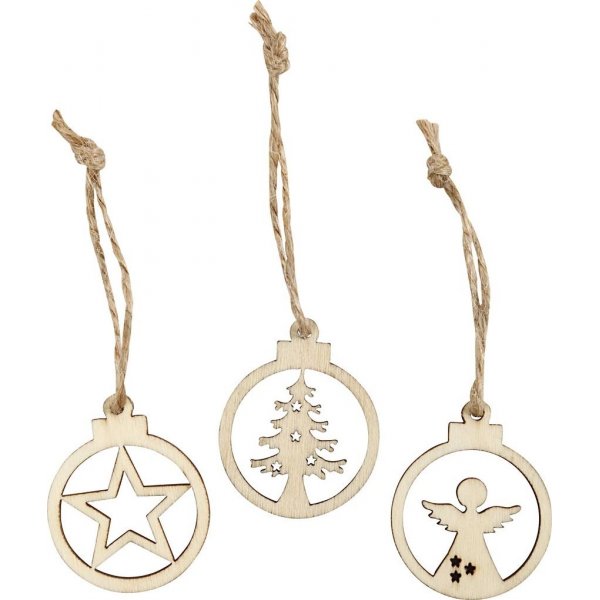 Houten ornamenten - Kerstthema - 24 st