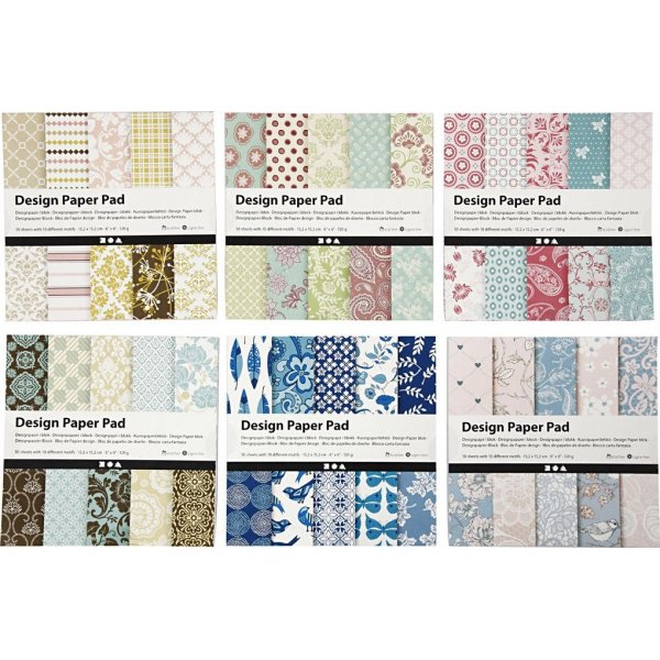 Designpapier - gemengde kleuren - 6 verschillende blokken - 6 x 50 vellen