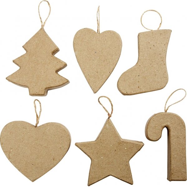 Kerstversiering - papier-mach - 6 st