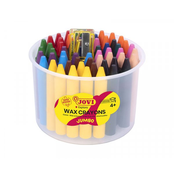 Het waskrijt - Jovi - Pot met 60 jumbo waskrijtjes + puntenslijper