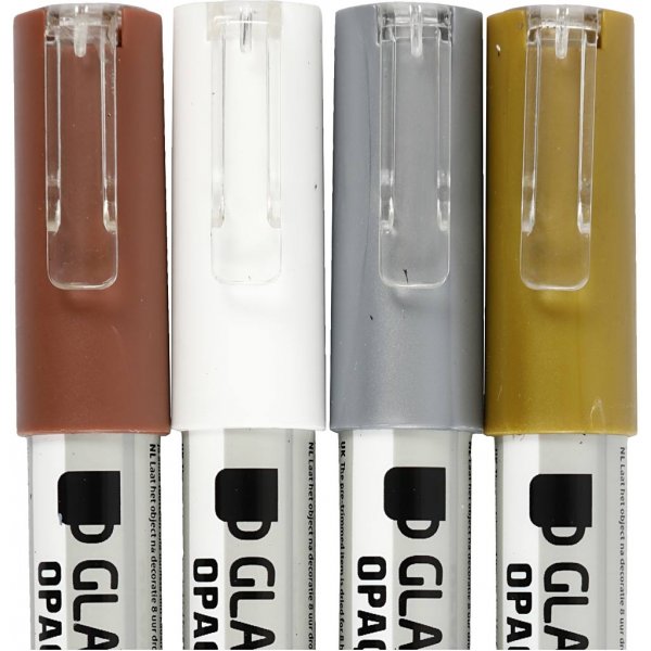 Glas- en porseleinstift - bruin - goud - zilver - wit - semi-dekkend - 1-2 mm - 4 stuks