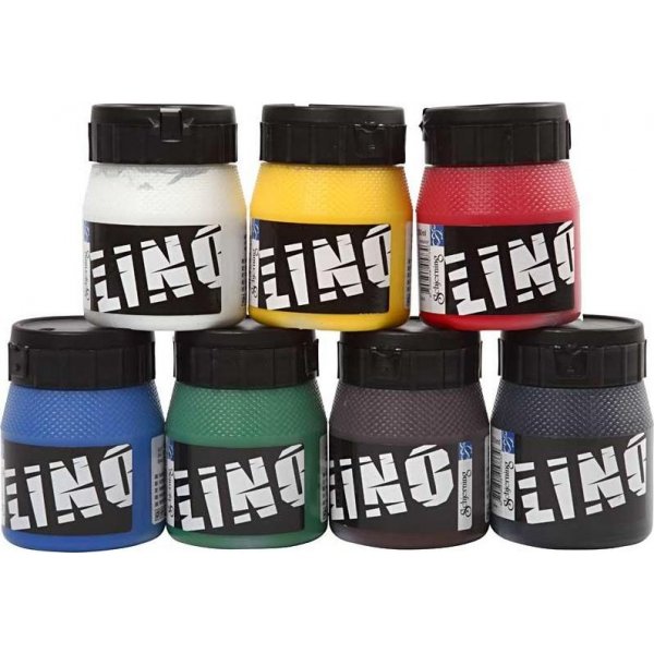 Linoleumverf - gemengde kleuren - 7 x 250 ml
