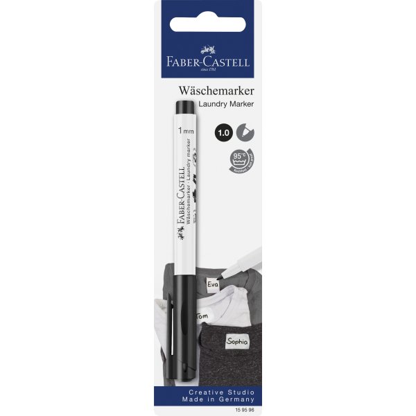 Textielmarkeerpen - Faber-Castell - Waszwart - Ronde punt Textielmarkeerpen - Faber-Castell - Waszwart - Ronde punt