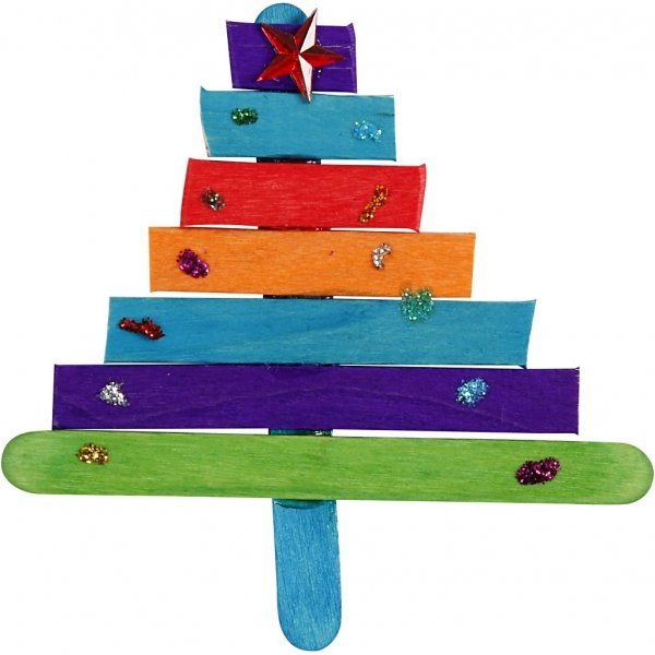 Glitter en houten stokjes - gemengde kleuren