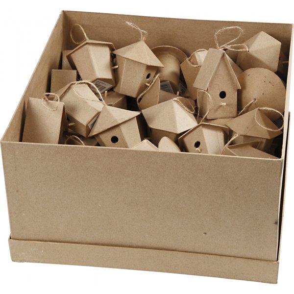 Vogelhuisjes - papier-mach - Mini - 6 x 10 st