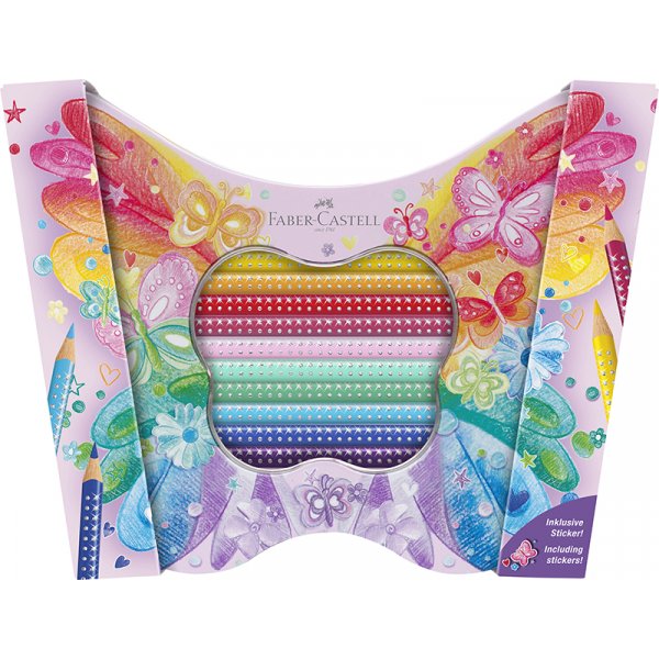 Kleurpotlodenset - Faber-Castell - Vlindervormig pastelkleurig metalen etui