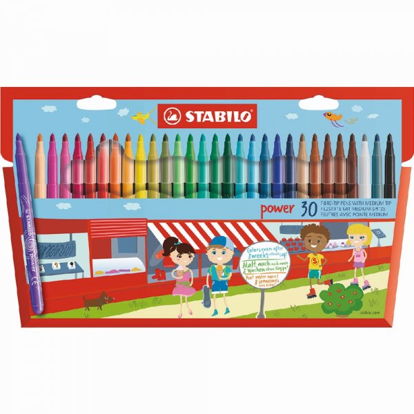 Vezelpennen Power - 30-pack met tekenblok