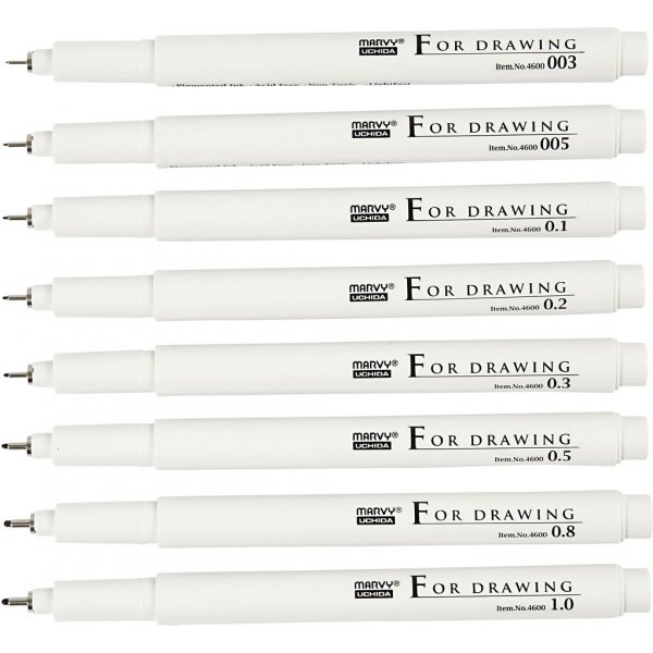 Fine Line schrijf-/tekeninkt - zwart - 8 st Fine Line schrijf-/tekeninkt - zwart - 8 st