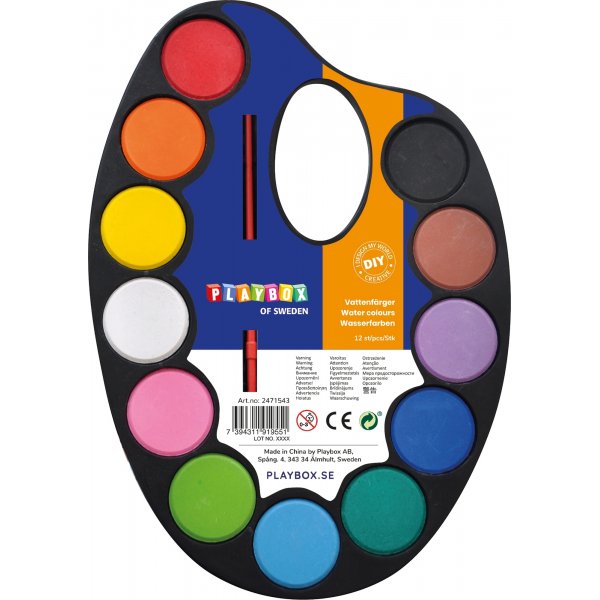 Palet met aquarellen 12 kleuren
