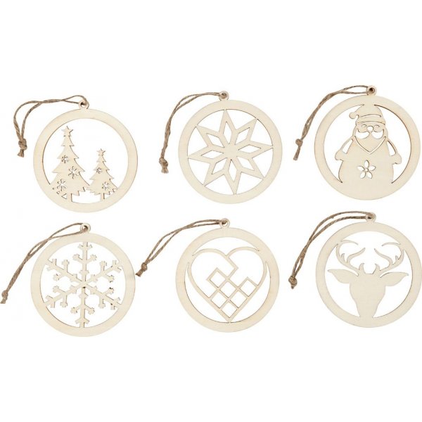 Kerstversiering met ophangkoord - 8 cm - 6 st