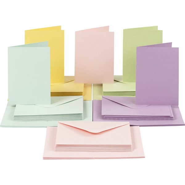 Kaarten en enveloppen - pastelkleuren 11,5 x 16,5 cm - 50 sets Kaarten en enveloppen - pastelkleuren 11,5 x 16,5 cm - 50 sets