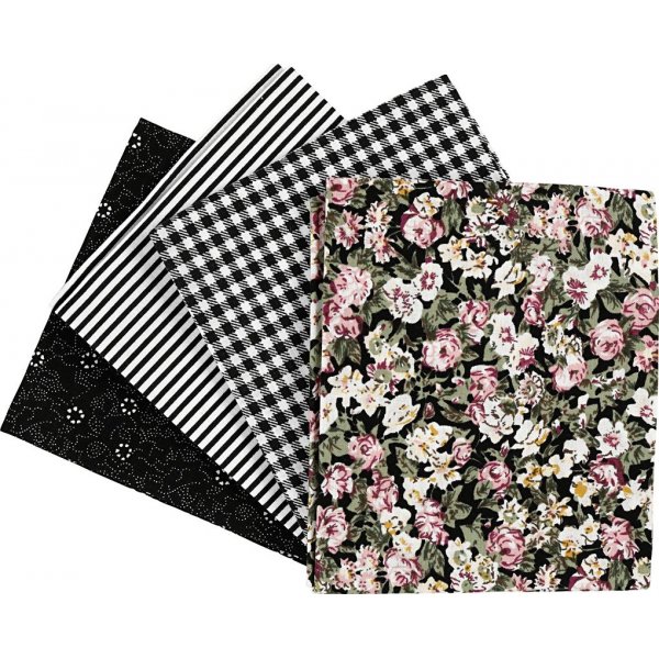 Patchworkstof - zwart - 4 st