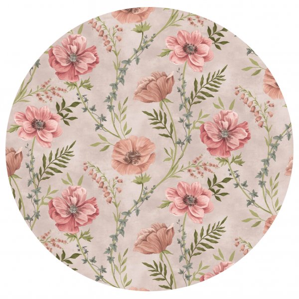 Dekzeil PVC Rond Bloemen - Beige/Roze