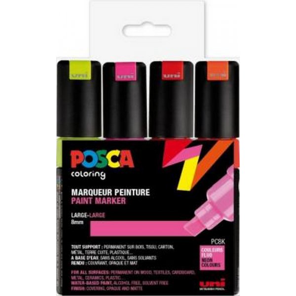 Poscaset PC-8K Neonkleuren - 4 pennen