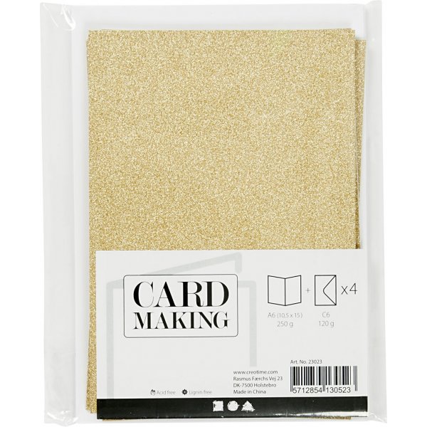 Kaarten en enveloppen - goud - glitter - 11,5 x 16,5 cm - 4 sets Kaarten en enveloppen - goud - glitter - 11,5 x 16,5 cm - 4 sets