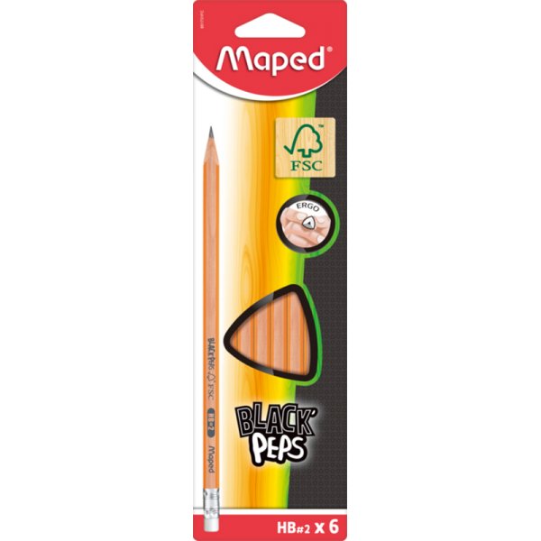 Maped - HB#2 potlood met gumpunt, 6-pack