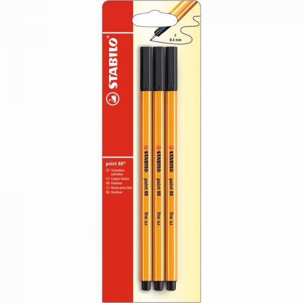 Fineliner Point 88 Zwart - 3-pack