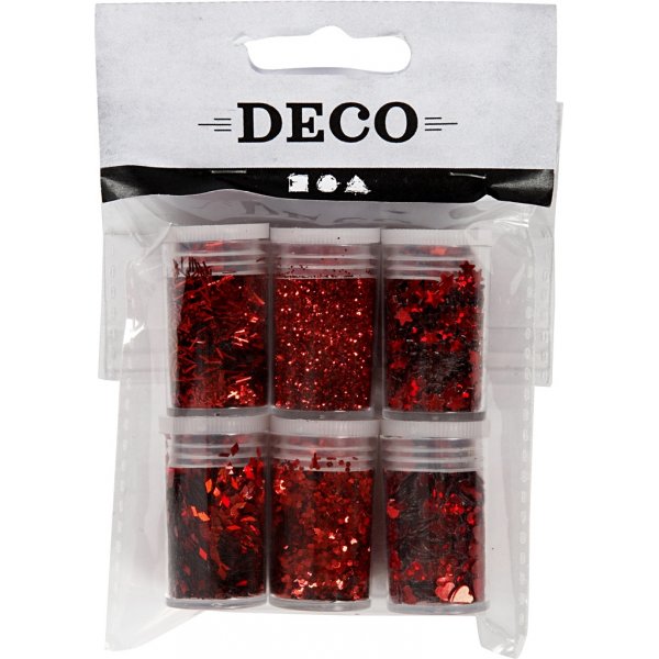Glitter en pailletten - rood - 6 x 5 gr Glitter en pailletten - rood - 6 x 5 gr