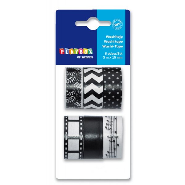 Washitape 6-pack zwart