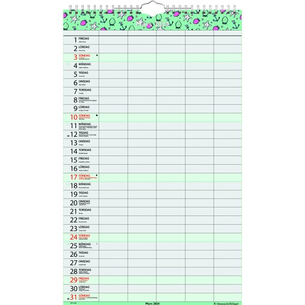 Familiewandkalender - 5 kolommen - Almanacksförlaget Familiewandkalender - 5 kolommen - Almanacksförlaget