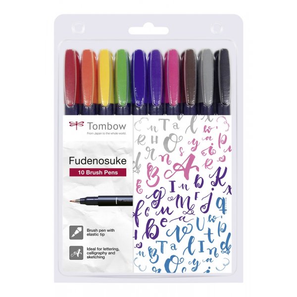 Tombow Brush pen Fudenosuke Hard - 10 pennen
