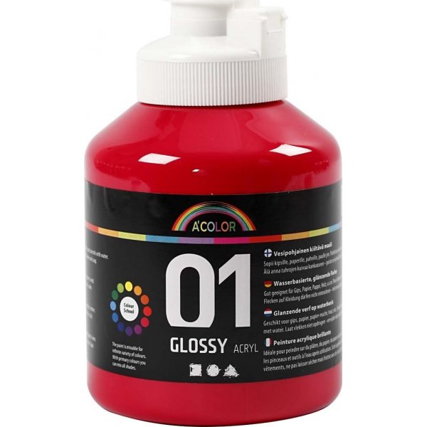 Schoolverf - Acryl - primair rood - glanzend - 500 ml