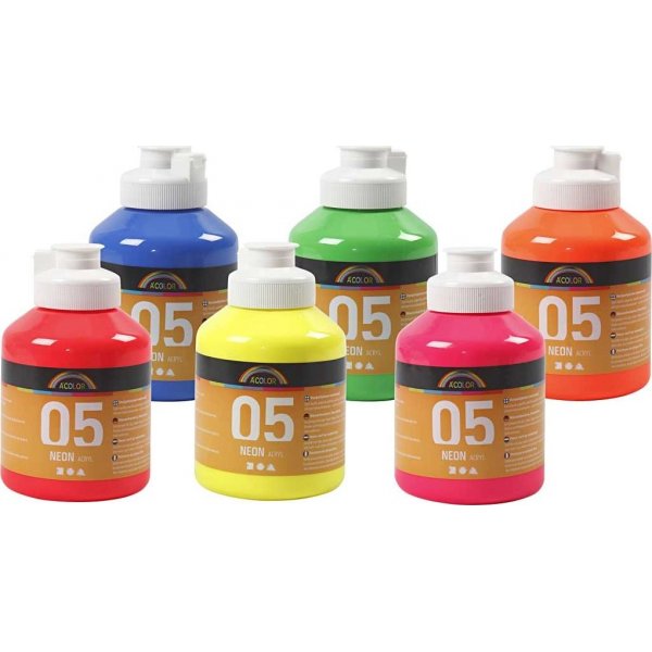 Schoolverf - Acryl - Neon - neonkleuren - 6 x 500 ml