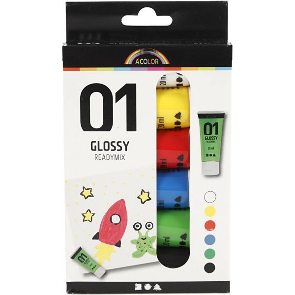 Schoolverf - Acryl - standaardkleuren - glanzend - 6 x 20 ml Schoolverf - Acryl - standaardkleuren - glanzend - 6 x 20 ml