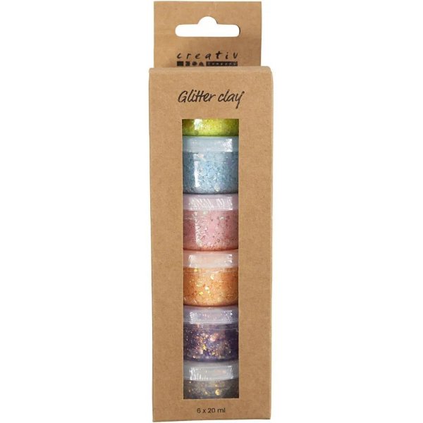 Glitterklei, pastelkleuren, 6x20 ml