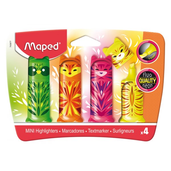 Markeerstiften - Maped - Zakje met dierenmotief 4-pack
