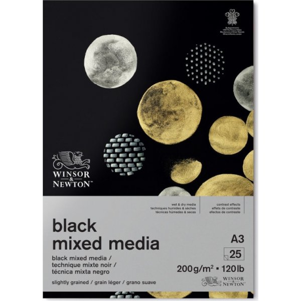 Tekenblok Winsor & Newton Black Pad Mixed Media 200g A3 25 vellen