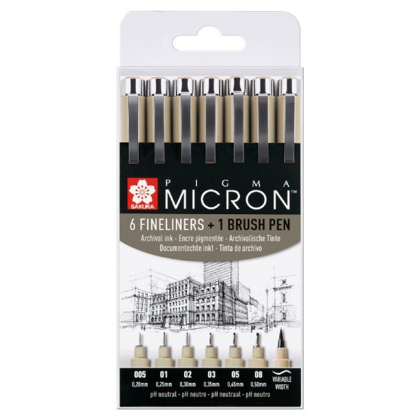 Fineliners Pigma Micron Archiefbestendig - 7 pennen