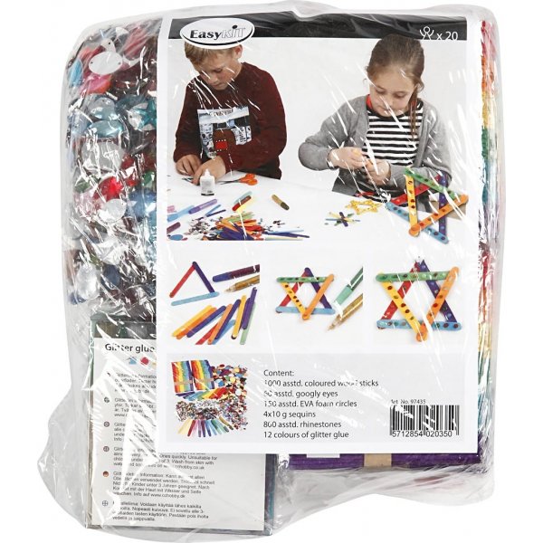 Glitter en houten stokjes - gemengde kleuren