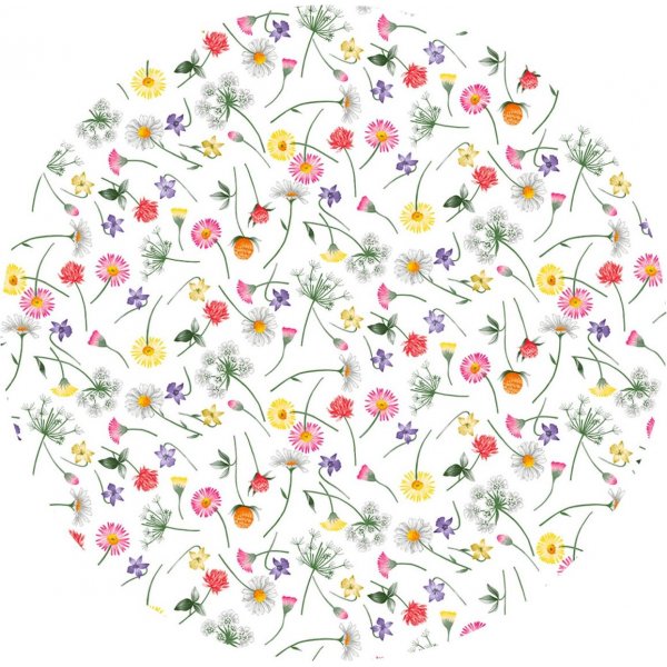 Dekzeil PVC Rond Kleine Bloem - Roze/Geel