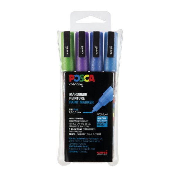 Poscaset PC-3M Blauw/Groen Glitter - 4 Pennen