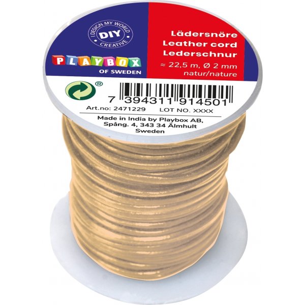 Natuurlijk leren koord - 22,5 mx 2 mm