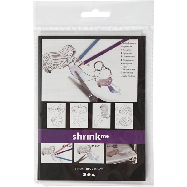 Krimpfolie met motief - mat transparant - Zeemeermin - 4 vellen Krimpfolie met motief - mat transparant - Zeemeermin - 4 vellen