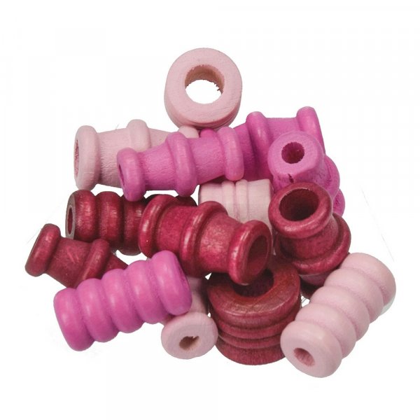 Houten kralen - roze mix 28 st. kleur-vorm mix