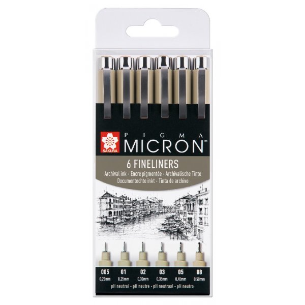 Fineliners Pigma Micron Archiefbestendig - 6 pennen