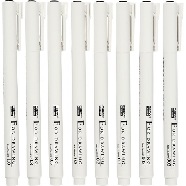 Fine Line schrijf-/tekeninkt - zwart - 8 st Fine Line schrijf-/tekeninkt - zwart - 8 st