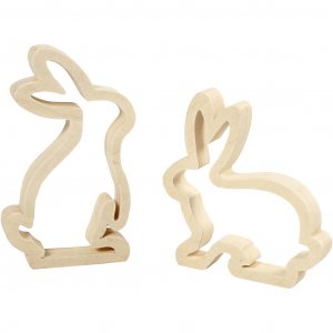 Houten paashaasjes - 2 stuks, hoogte 14 cm