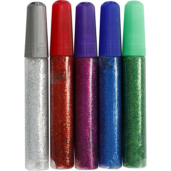 Glitterlijm - gemengde kleuren - 5 x 10 ml Glitterlijm - gemengde kleuren - 5 x 10 ml